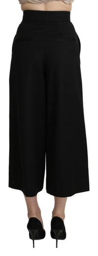 Dolce & Gabbana Black Wide Wool Leg Cropped Trouser Women's Pant