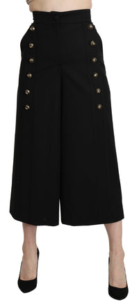 Dolce & Gabbana Black Wide Wool Leg Cropped Trouser Women's Pant