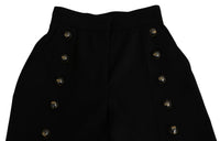 Dolce & Gabbana Black Wide Wool Leg Cropped Trouser Women's Pant