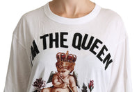 Dolce & Gabbana White Angel Print Cotton Round Neck Shirt Women's Tops