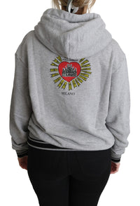 Dolce & Gabbana Gray Printed Hooded Exclusive Logo Women's Sweater