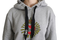 Dolce & Gabbana Gray Printed Hooded Exclusive Logo Women's Sweater
