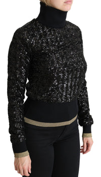 Dolce & Gabbana Black Sequined Knitted Turtle Neck Women's Sweater
