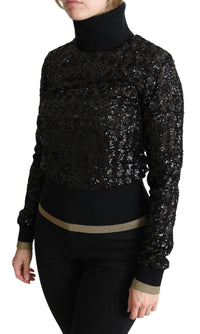 Dolce & Gabbana Black Sequined Knitted Turtle Neck Women's Sweater