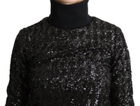 Dolce & Gabbana Black Sequined Knitted Turtle Neck Women's Sweater