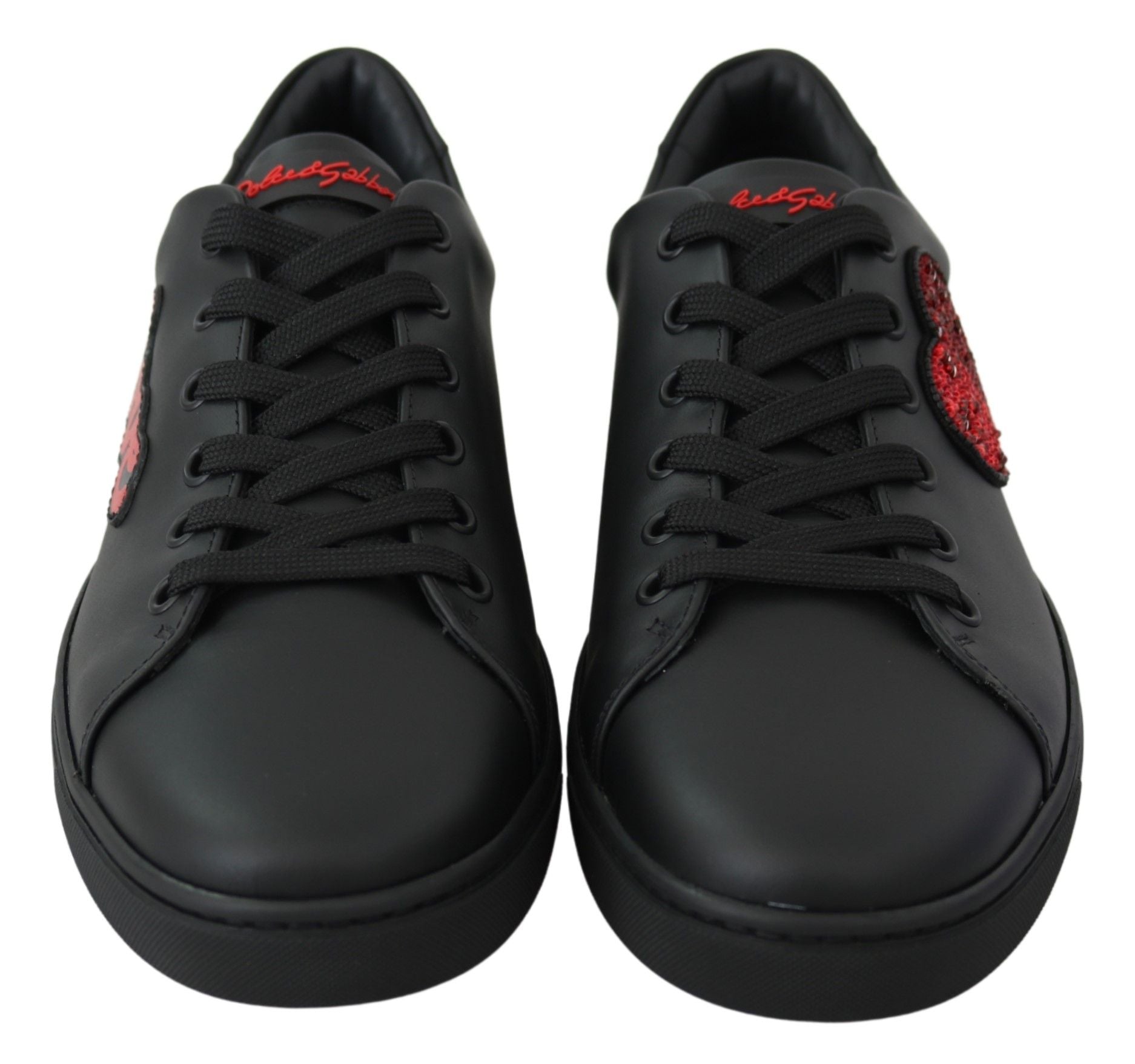 Dolce & Gabbana Dolce & Gabbana Black Leather Love Heart Sneakers Womens Shoes