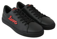 Dolce & Gabbana Dolce & Gabbana Black Leather Love Heart Sneakers Womens Shoes