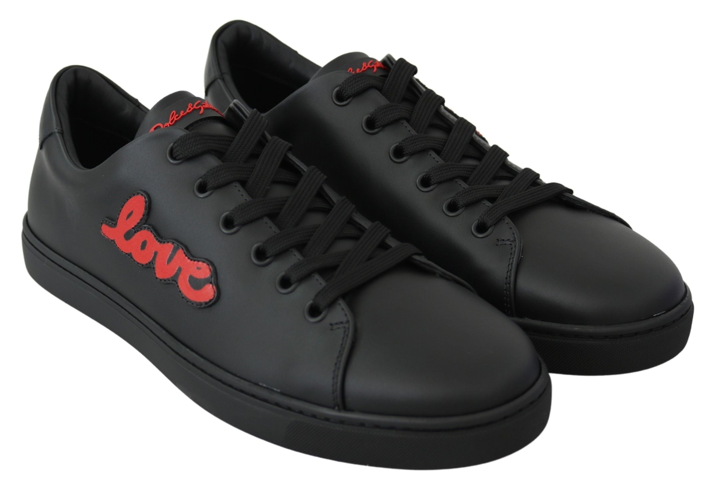 Dolce & Gabbana Dolce & Gabbana Black Leather Love Heart Sneakers Womens Shoes
