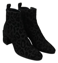 Dolce & Gabbana Black Leopard Short Boots Zipper Women's Shoes