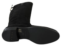 Dolce & Gabbana Black Suede Knee High Flat Boots Women's Shoes