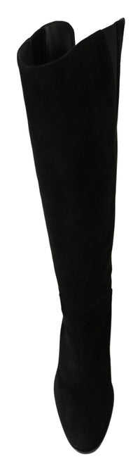 Dolce & Gabbana Black Suede Knee High Flat Boots Women's Shoes