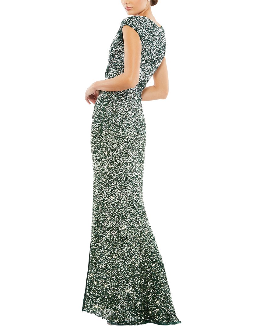 Mac Duggal Cap Sleeve Sequined High Slit Gown