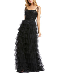 Mac Duggal Sequined Bustier Tiered Ruffle Gown