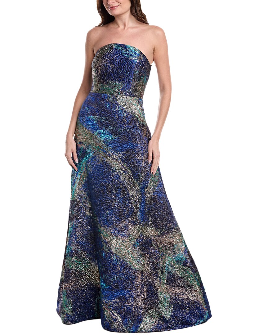 Teri Jon By Rickie Freeman Jacquard Starburst Pattern Gown