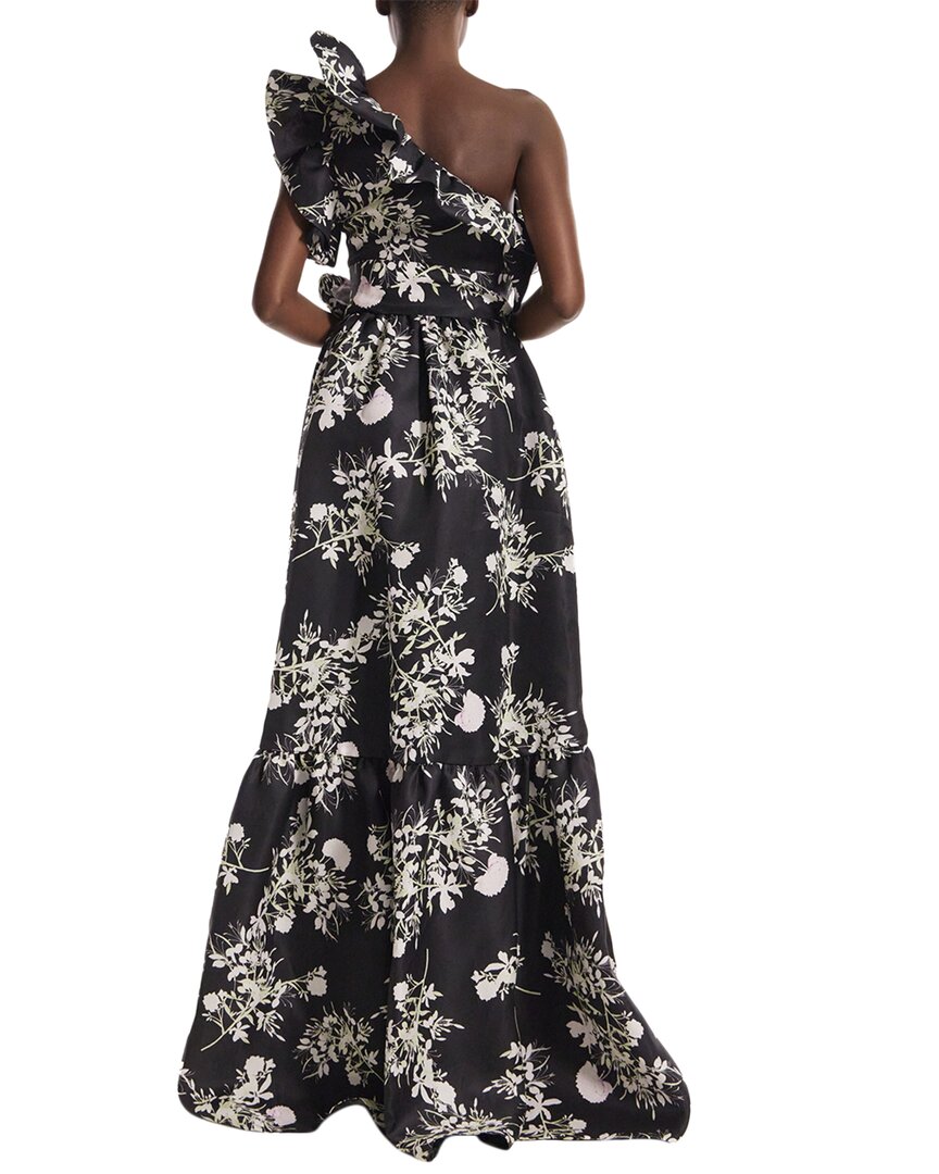 Monique Lhuillier One Shoulder Ruffle Silk Gown