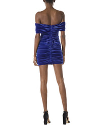 Monique Lhuillier Off The Shoulder Ruched Silk-Lined Mini Dress