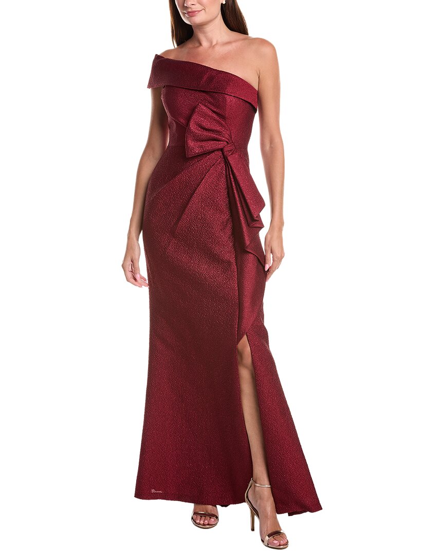 Teri Jon by Rickie Freeman Teri Jon By Rickie Freeman Metallic Jacquard One-Shoulder High-Low Bow Gown