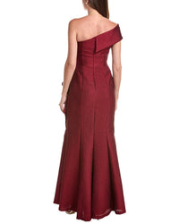 Teri Jon by Rickie Freeman Teri Jon By Rickie Freeman Metallic Jacquard One-Shoulder High-Low Bow Gown