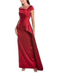 Teri Jon by Rickie Freeman Teri Jon By Rickie Freeman Stretch Gazar Asymmetrical Neck Ruched Peplum Gown