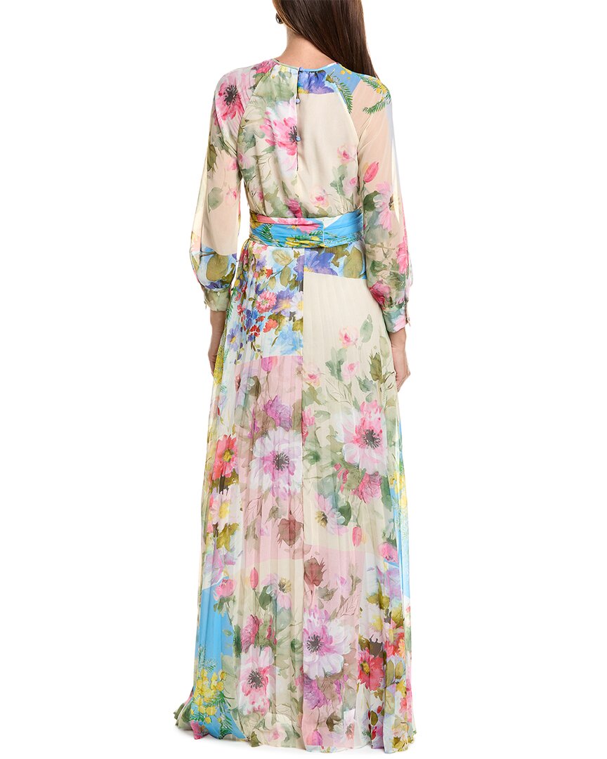 Teri Jon by Rickie Freeman Teri Jon By Rickie Freeman Long Full Sleeve Patchwork Print Pleated Gown