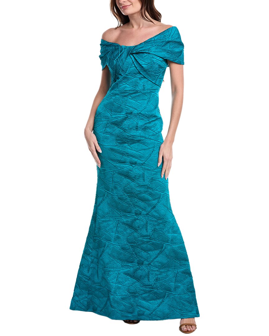 Teri Jon By Rickie Freeman Jacquard Off Shoulder Twist Bodice Gown