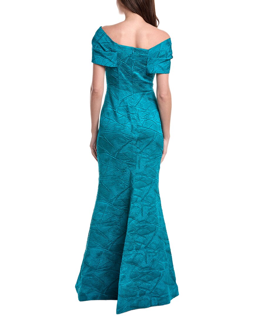 Teri Jon By Rickie Freeman Jacquard Off Shoulder Twist Bodice Gown
