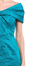 Teri Jon By Rickie Freeman Jacquard Off Shoulder Twist Bodice Gown