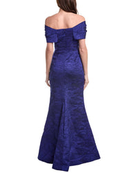 Teri Jon By Rickie Freeman Textured Jacquard Off Shoulder Twist Bodice Gown