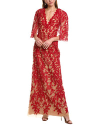 Marchesa Notte Soho Embroidered Gown Red