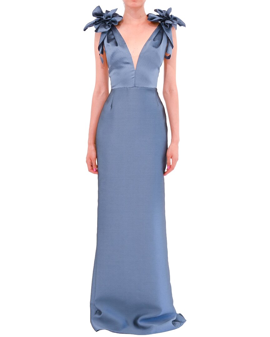 Marchesa Notte Sleeveless Deep V-Neck Silk-Blend Mikado Gown