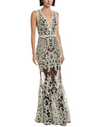 Marchesa Notte Marchesa Notte Sleeveless Deep V-Neck Embroidered Gown