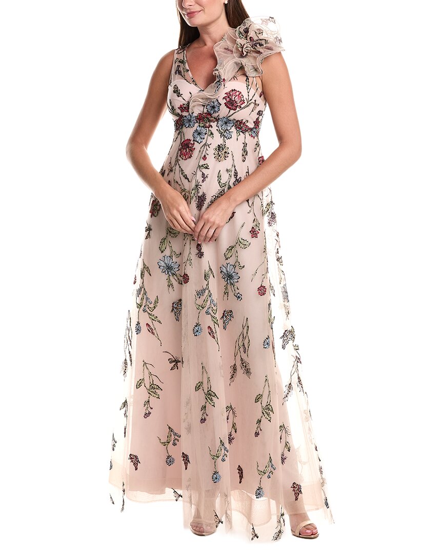 Teri Jon by Rickie Freeman Teri Jon By Rickie Freeman Embroidered Tulle Self Flower Gown