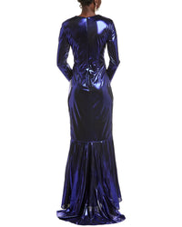 Rene Ruiz Hand-Draped Metallic Stretch Gown