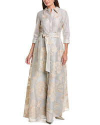 Teri Jon by Rickie Freeman Teri Jon By Rickie Freeman Metallic Floral Jacquard Shirt Gown
