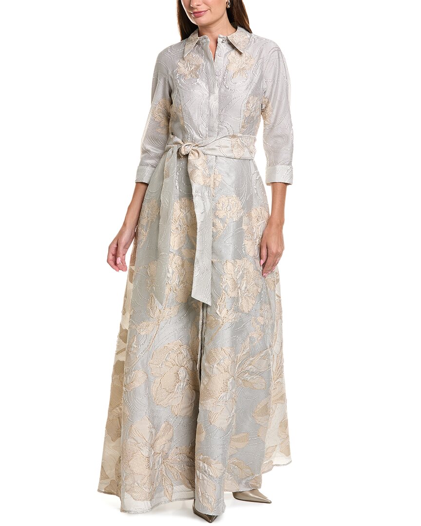 Teri Jon by Rickie Freeman Teri Jon By Rickie Freeman Metallic Floral Jacquard Shirt Gown