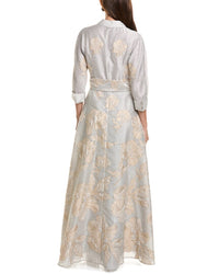 Teri Jon by Rickie Freeman Teri Jon By Rickie Freeman Metallic Floral Jacquard Shirt Gown