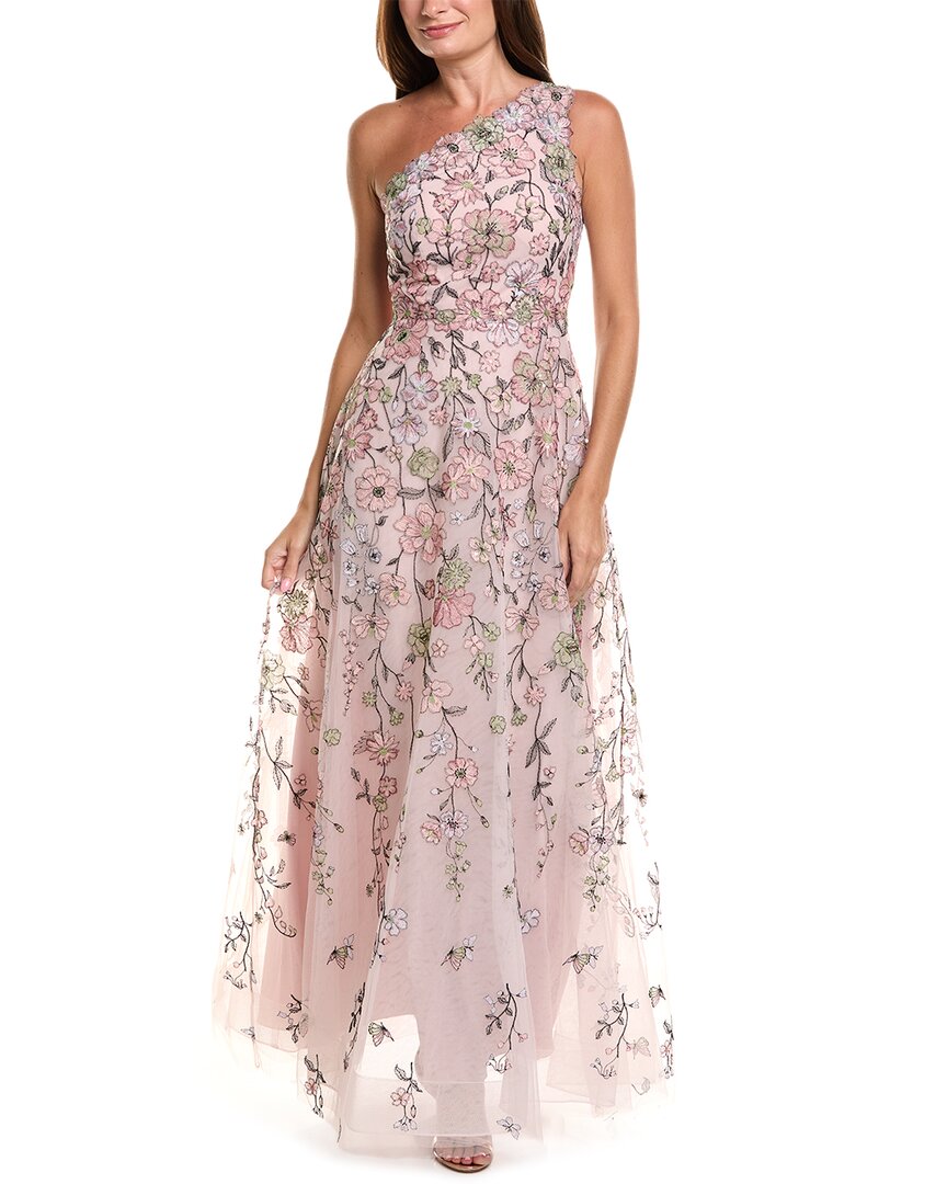Teri Jon by Rickie Freeman Teri Jon By Rickie Freeman Floral Embroidered Tulle One-Shoulder Gown