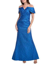 Teri Jon By Rickie Freeman Jacquard Off Shoulder Portrait Gown