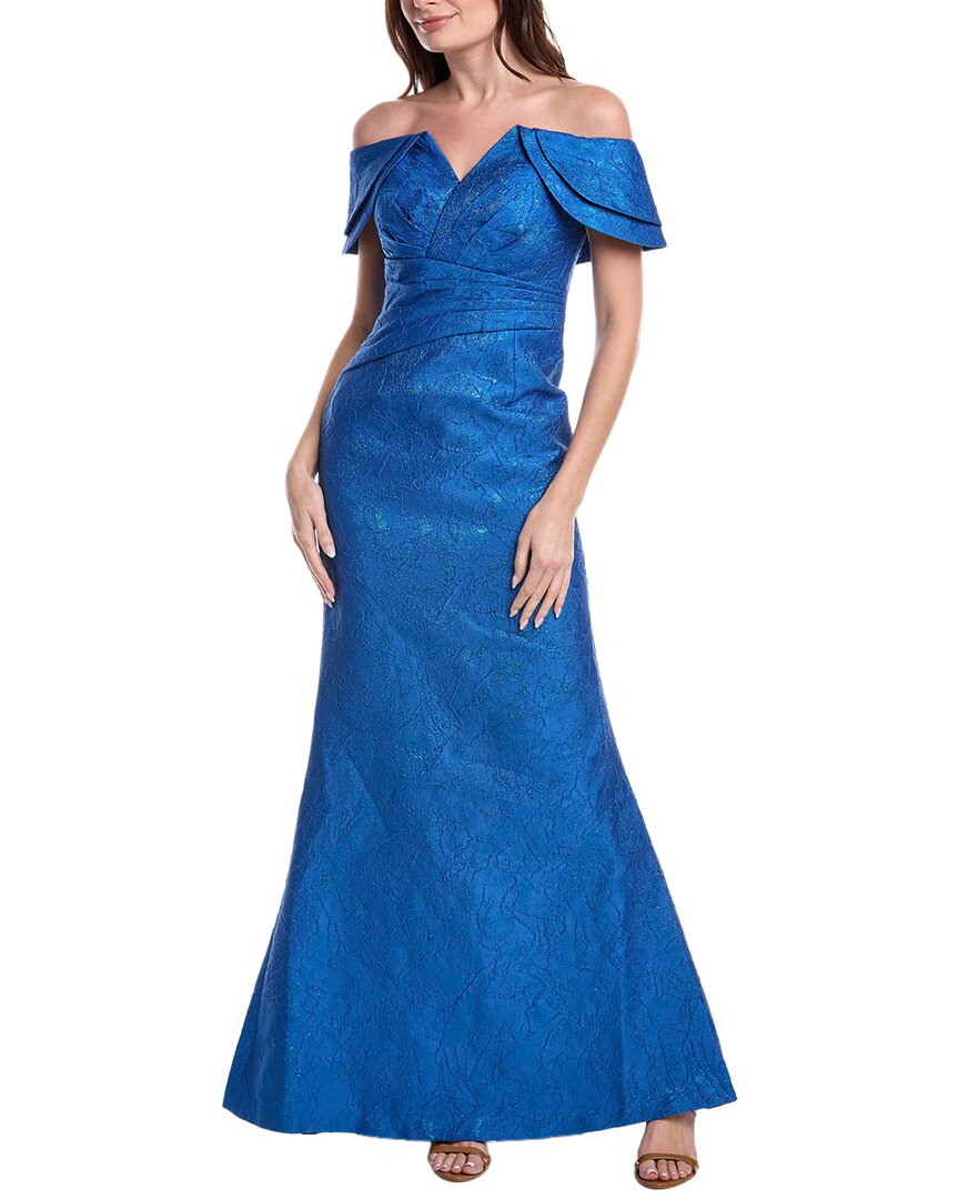 Teri Jon By Rickie Freeman Jacquard Off Shoulder Portrait Gown