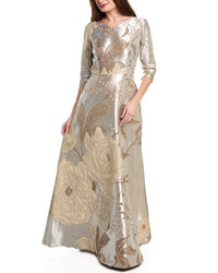 Teri Jon By Rickie Freeman Metallic Jacquard Gown