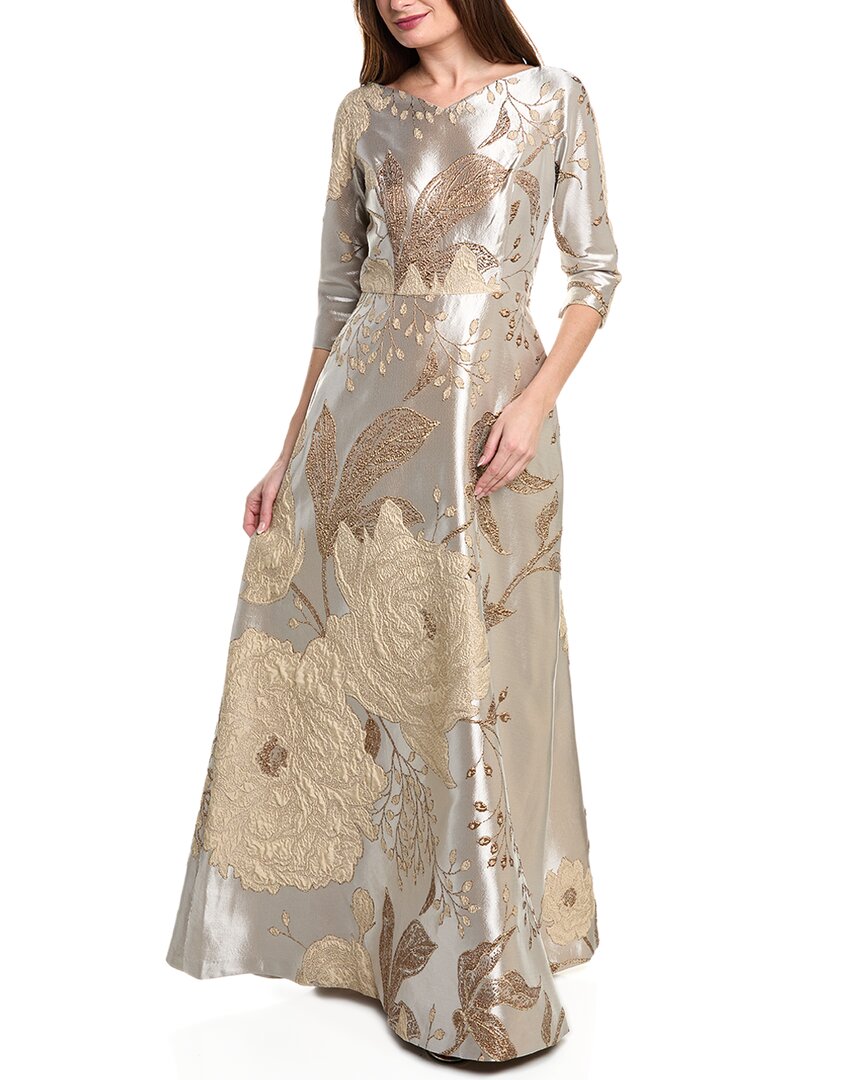 Teri Jon By Rickie Freeman Metallic Jacquard Gown