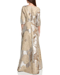 Teri Jon By Rickie Freeman Metallic Jacquard Gown
