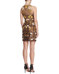 Marchesa Notte High-Neck Mirrored Embroidery Dress
