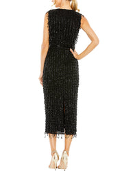 Mac Duggal Mac Duggal High Neck Beaded Midi Dress