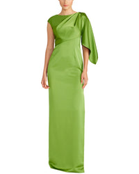 Theia Tilly Satin Draped Column Gown Green