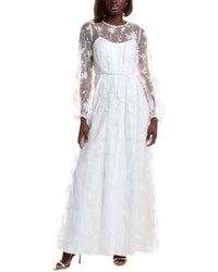 Ml Monique Lhuillier Embroidered Tulle Lace Maxi Dress