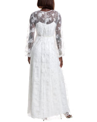 Ml Monique Lhuillier Embroidered Tulle Lace Maxi Dress