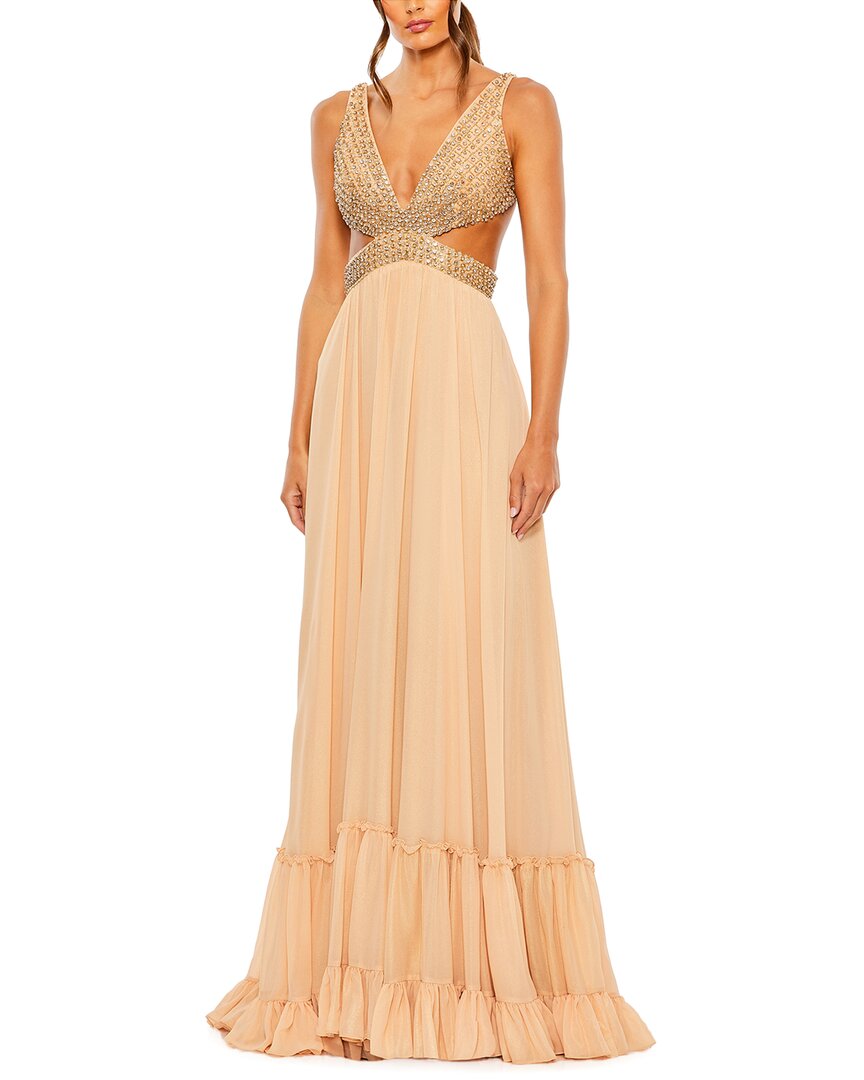 Mac Duggal Lace-Up Rhinestone Gown