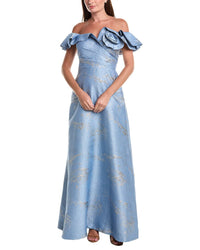 Teri Jon by Rickie Freeman Teri Jon By Rickie Freeman Jacquard Ruffle Off-Shoulder Dress