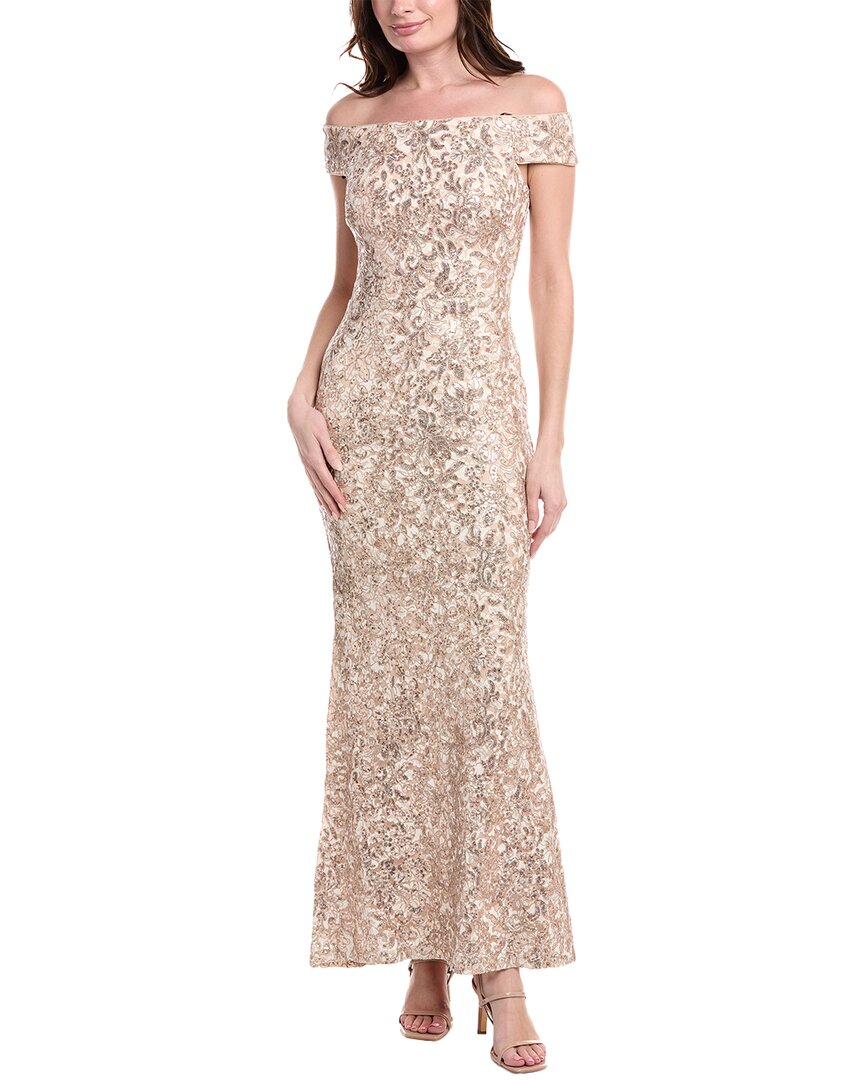 Vince Camuto Off-The-Shoulder Sequin Gown Metallic